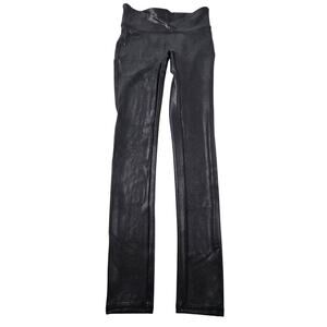 Spanx shape faux leather leggings shiny black thrasher grunge XS full length EUC
